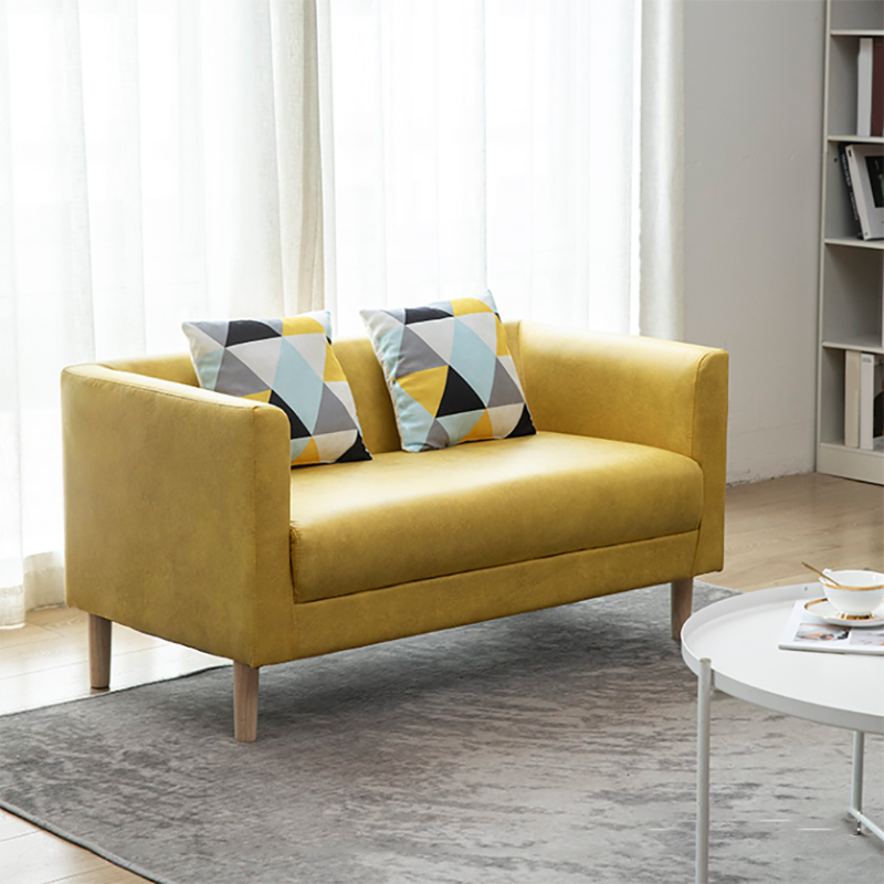 Tuxedo Arm Single Cushion Sofa Nordic Faux Leather and Wood Sofa with Pillows