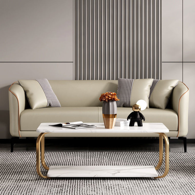 Contemporary Faux Leather Sofa with Single Cushion Seat 3-Seat Tuxedo Arm Sofa