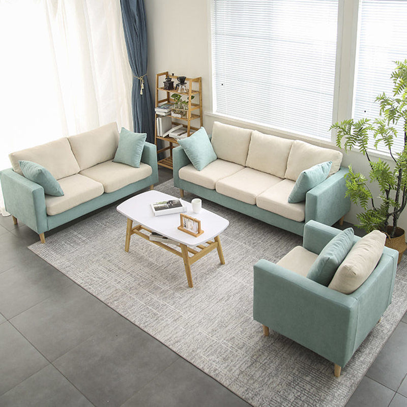 Slipcovered Fabric Sofa Scandinavian Square Arm Loose Back Sofa