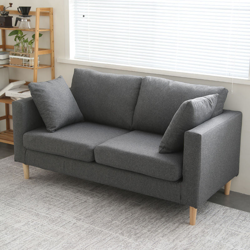 Slipcovered Fabric Sofa Scandinavian Square Arm Loose Back Sofa