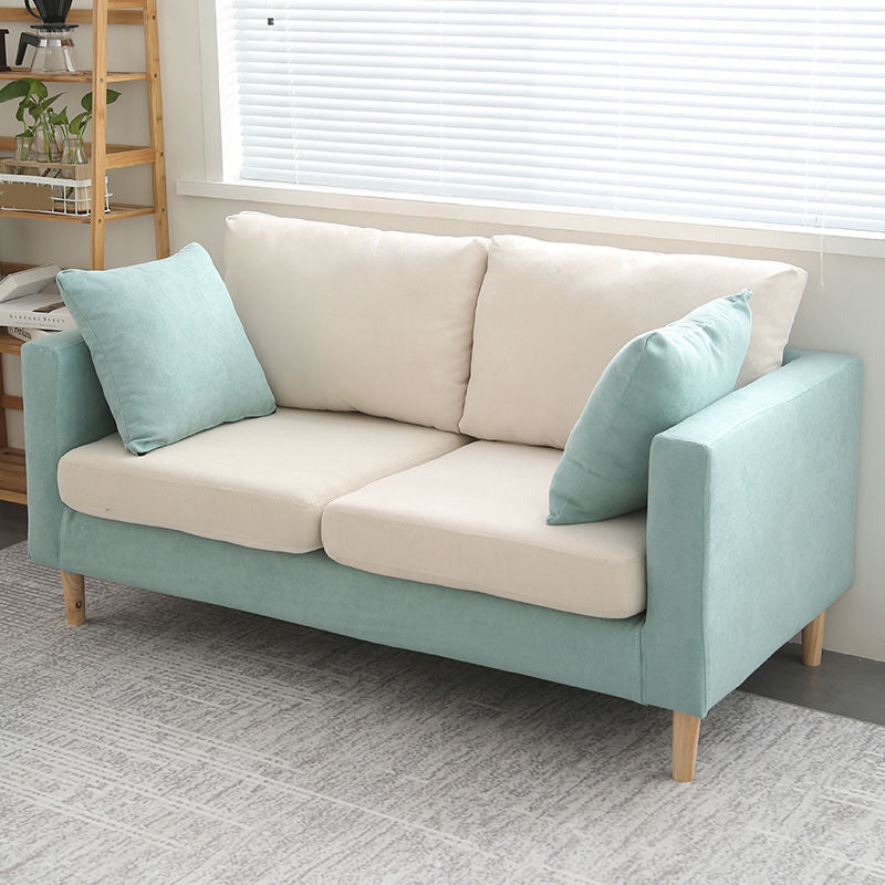 Slipcovered Fabric Sofa Scandinavian Square Arm Loose Back Sofa