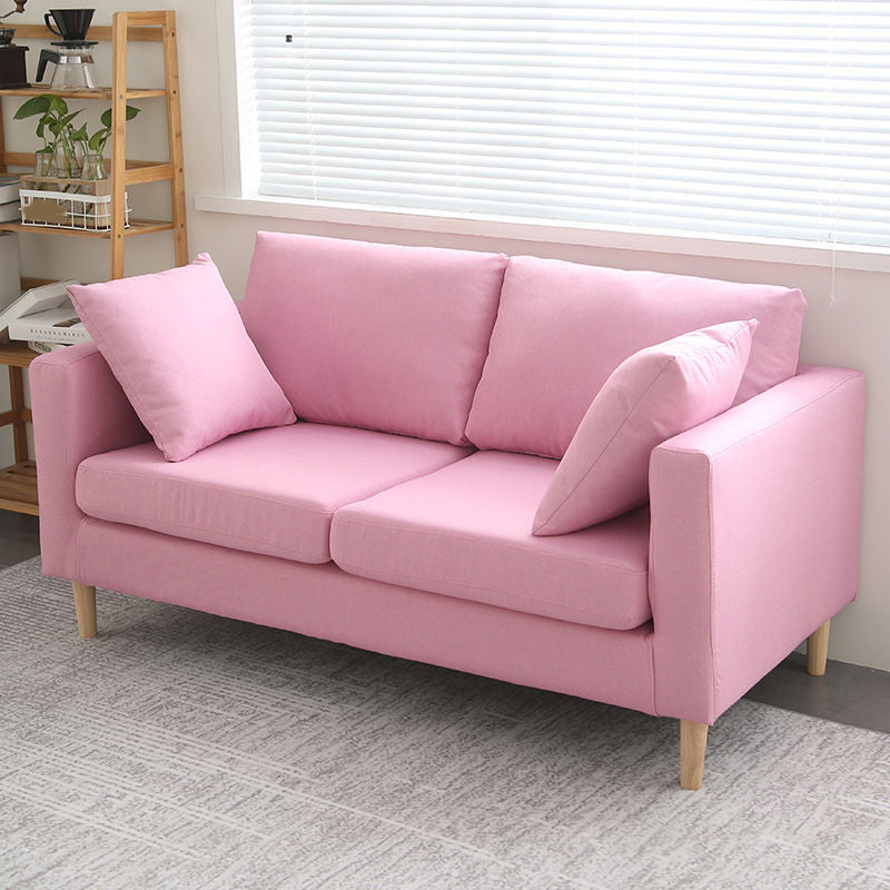 Slipcovered Fabric Sofa Scandinavian Square Arm Loose Back Sofa