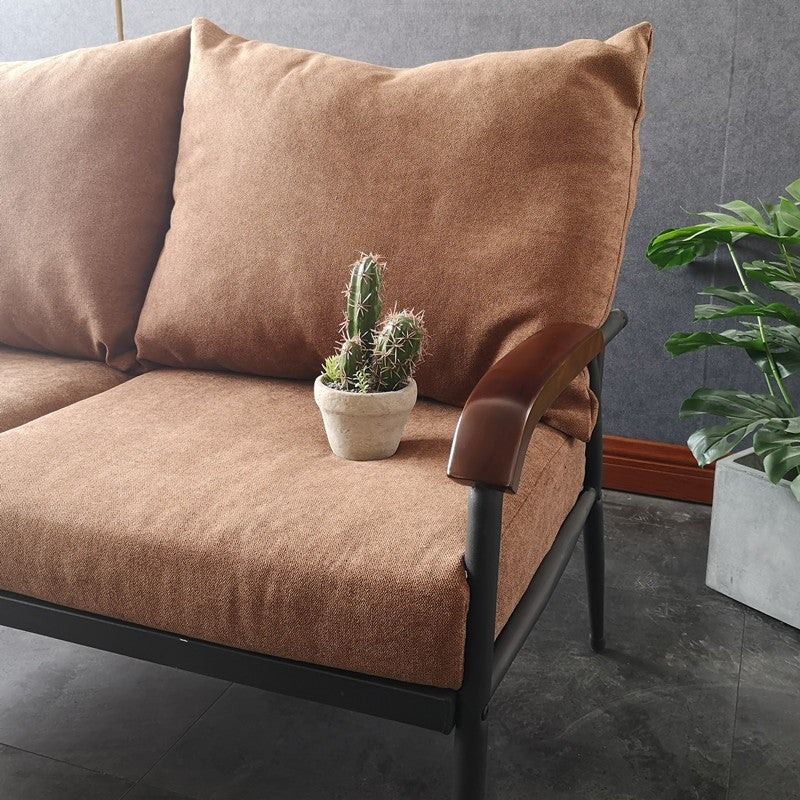 Industrial Style Loose Back Sofa Metal & Wood Frame Cushions Sofa