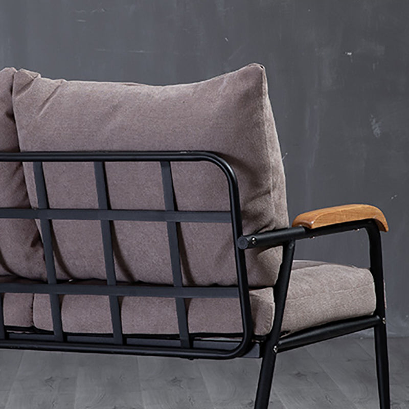 Industrial Style Loose Back Sofa Metal & Wood Frame Cushions Sofa
