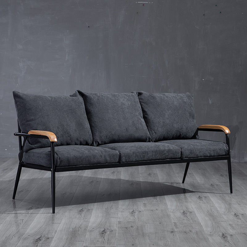 Industrial Style Loose Back Sofa Metal & Wood Frame Cushions Sofa