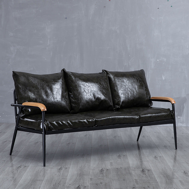 Industrial Style Loose Back Sofa Metal & Wood Frame Cushions Sofa