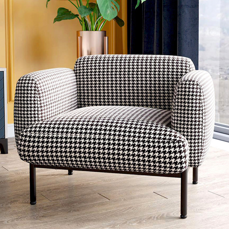 Modern Houndstooth Armchair Basic Four Leg Recessed Arms Chair