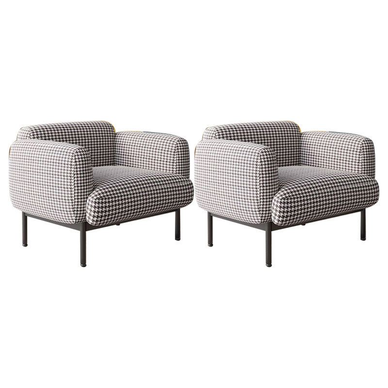 Modern Houndstooth Armchair Basic Four Leg Recessed Arms Chair