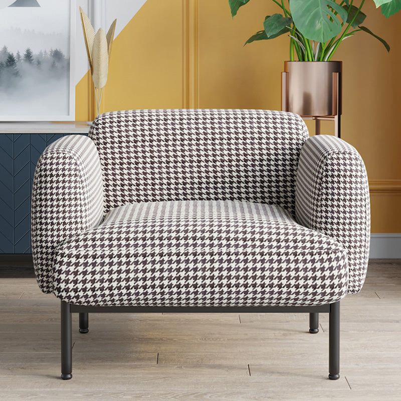 Modern Houndstooth Armchair Basic Four Leg Recessed Arms Chair