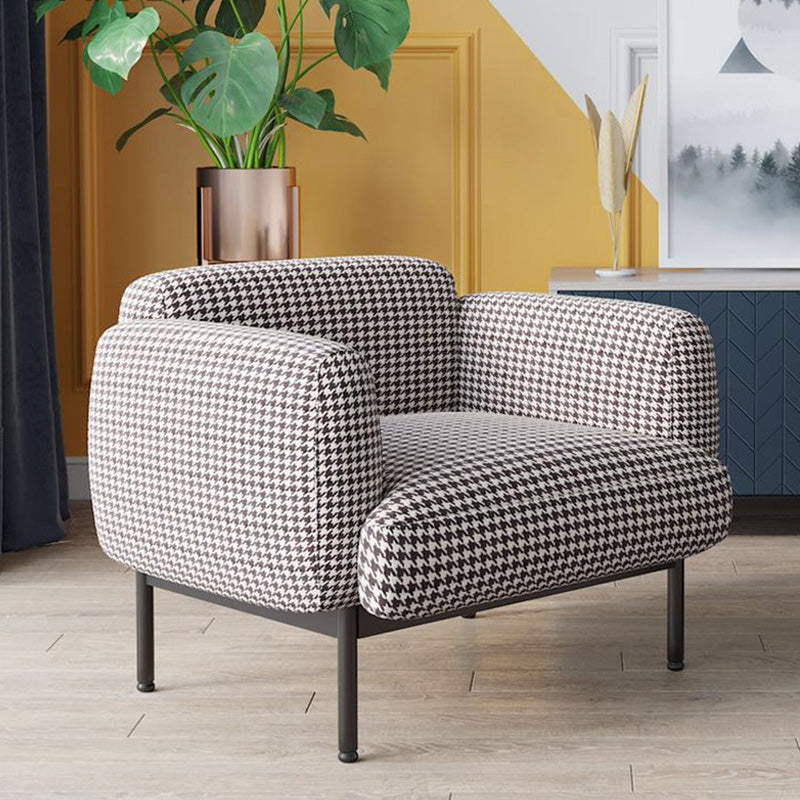Modern Houndstooth Armchair Basic Four Leg Recessed Arms Chair
