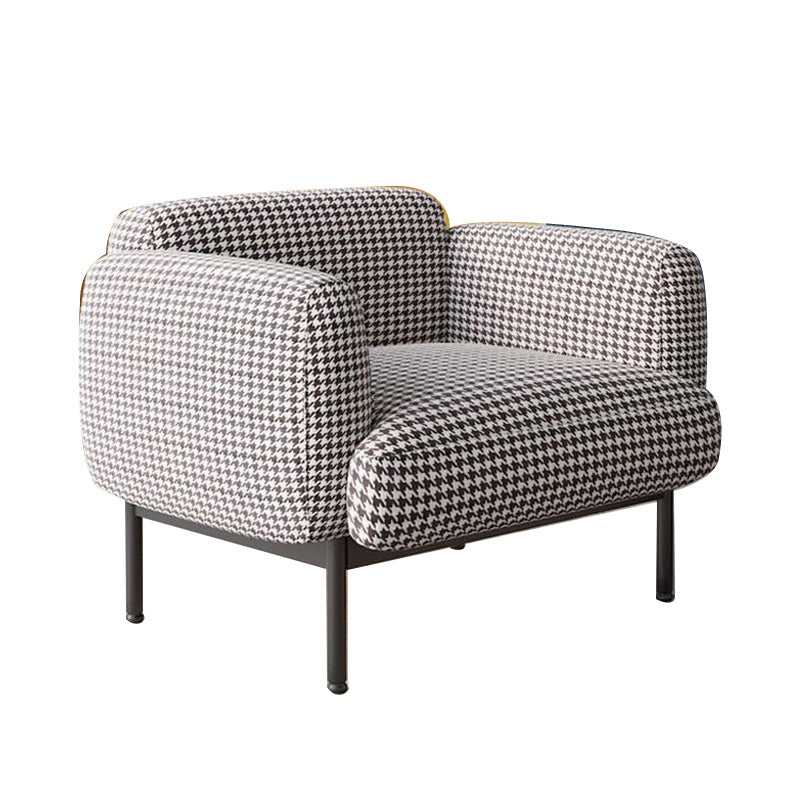 Modern Houndstooth Armchair Basic Four Leg Recessed Arms Chair