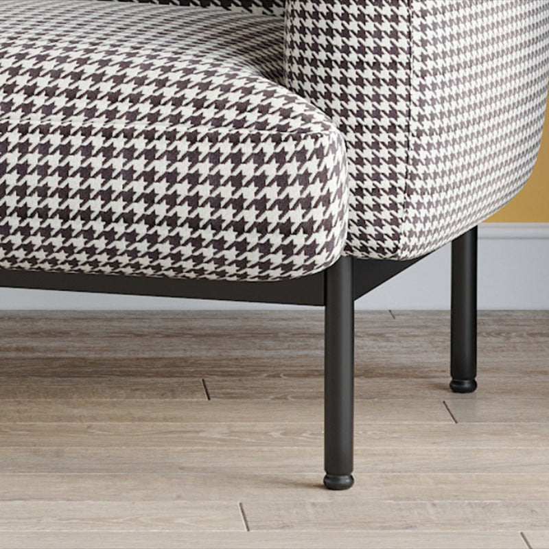 Modern Houndstooth Armchair Basic Four Leg Recessed Arms Chair