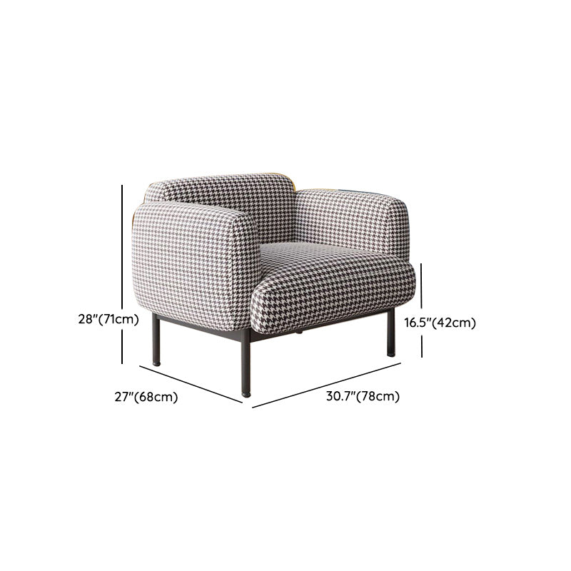 Modern Houndstooth Armchair Basic Four Leg Recessed Arms Chair