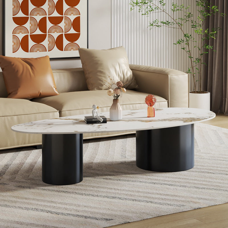 Glam Sled Coffee Table Oval Coffee or End Table in Beige and Black