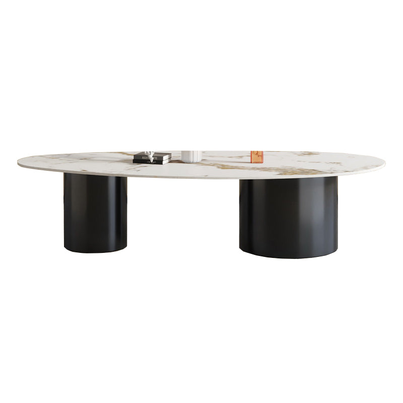 Glam Sled Coffee Table Oval Coffee or End Table in Beige and Black