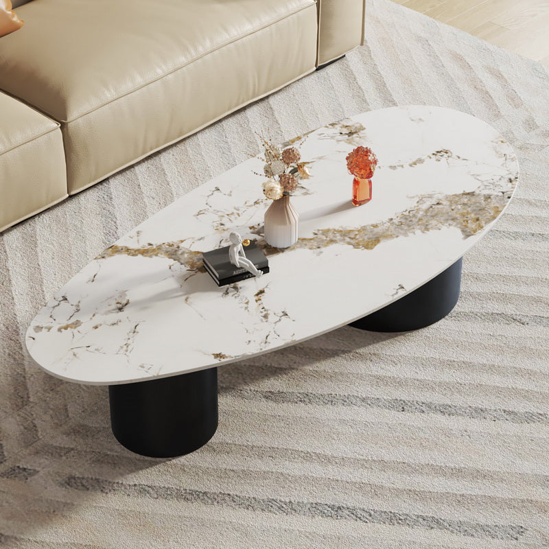 Glam Sled Coffee Table Oval Coffee or End Table in Beige and Black