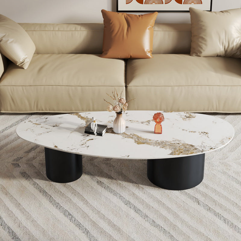 Glam Sled Coffee Table Oval Coffee or End Table in Beige and Black