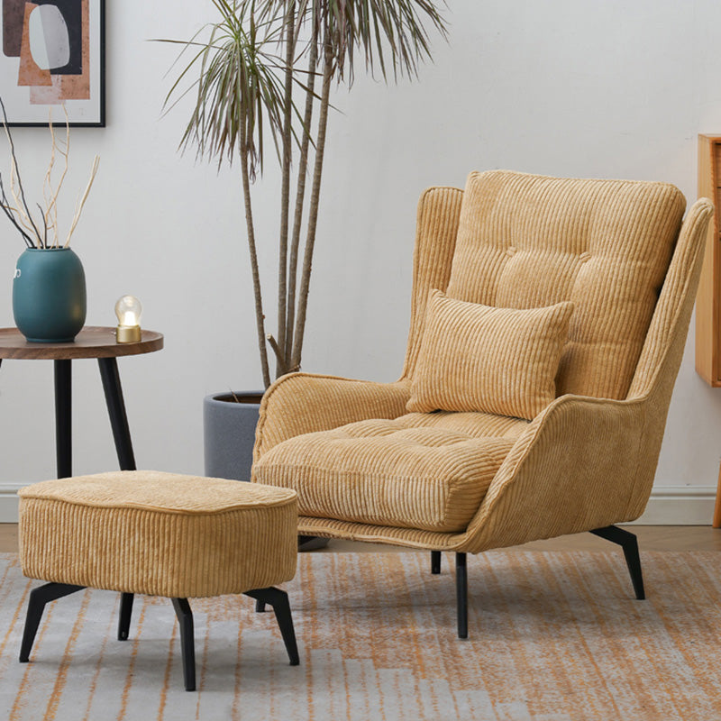 Modern Accent Chair Solid Color Corduroy Tufted Back Basic Four Leg Chair