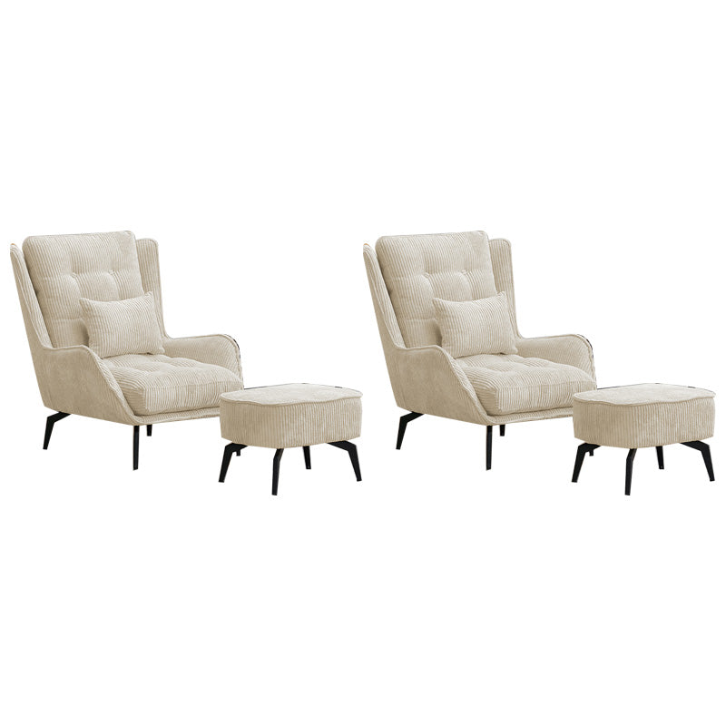 Modern Accent Chair Solid Color Corduroy Tufted Back Basic Four Leg Chair
