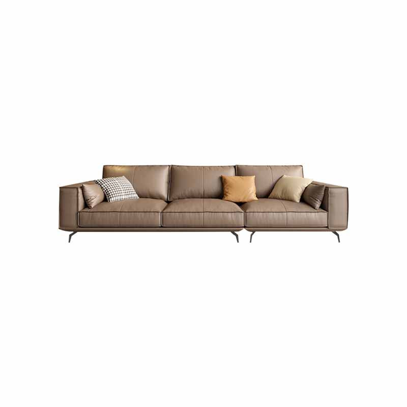 Genuine Leather Sofa 37" High Tuxedo Arm Sofa with Pillows for Living Room