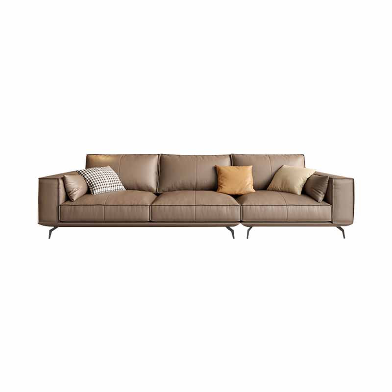 Genuine Leather Sofa 37" High Tuxedo Arm Sofa with Pillows for Living Room