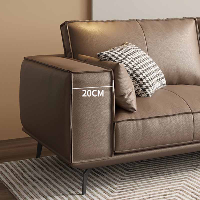 Genuine Leather Sofa 37" High Tuxedo Arm Sofa with Pillows for Living Room