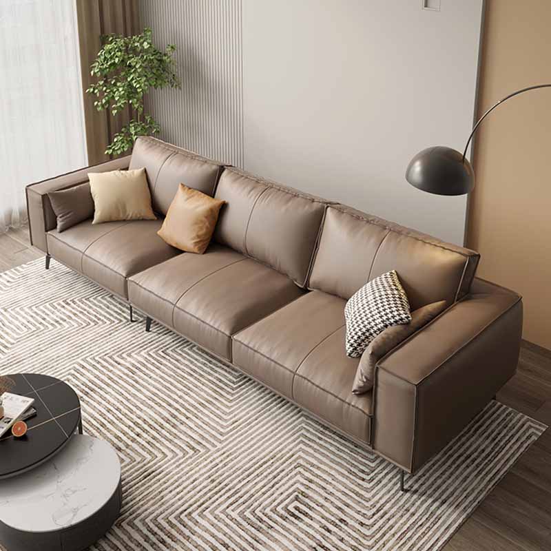 Genuine Leather Sofa 37" High Tuxedo Arm Sofa with Pillows for Living Room
