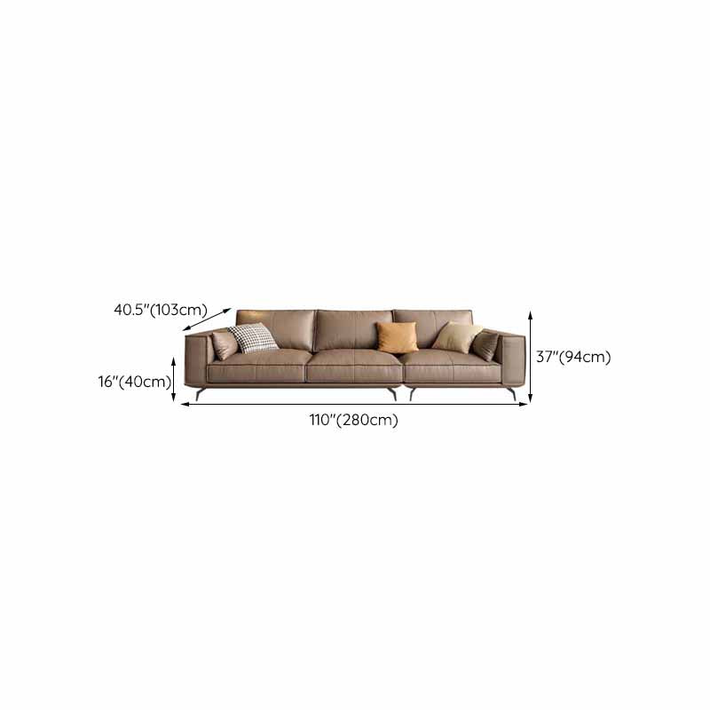 Genuine Leather Sofa 37" High Tuxedo Arm Sofa with Pillows for Living Room