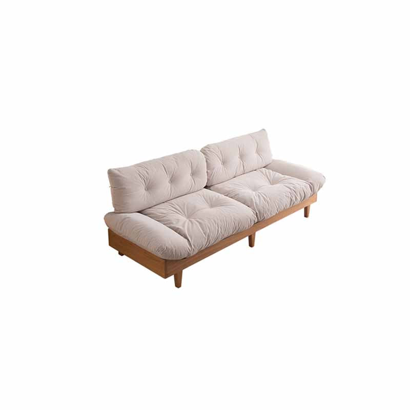 Contemporary Beige Sofa with Tufted Back and Flared Arm in Linen