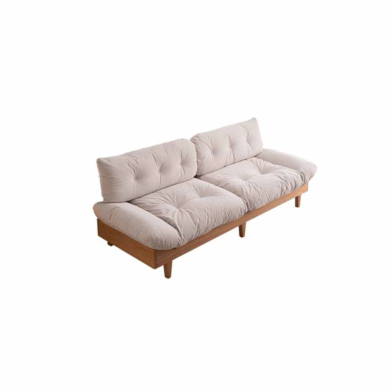 Contemporary Beige Sofa with Tufted Back and Flared Arm in Linen