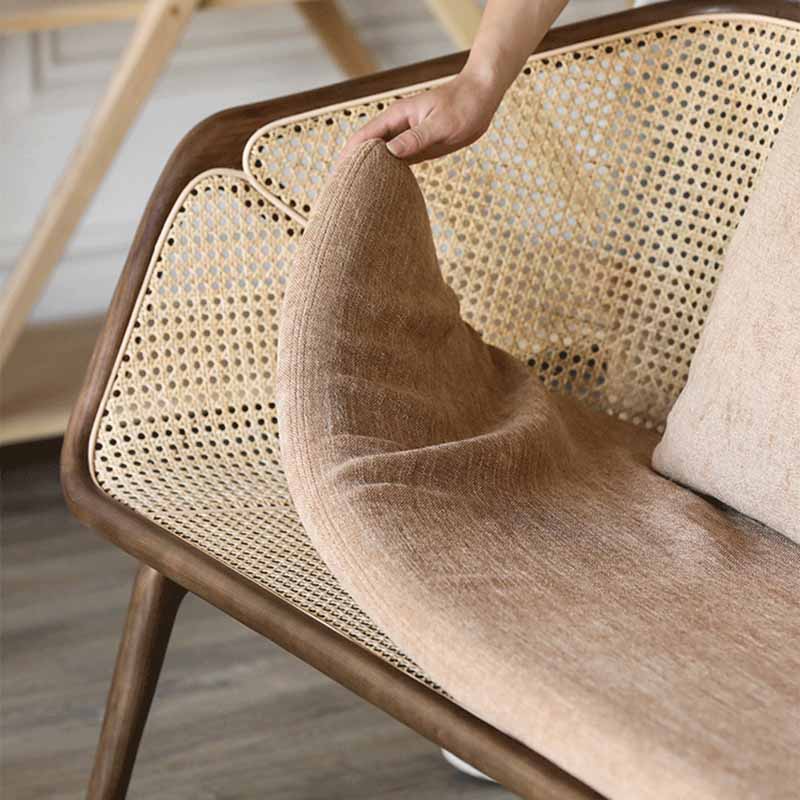 Rattan Linen Sofa 25.59" High Sloped Arm Sofa with Loose Back for Living Room