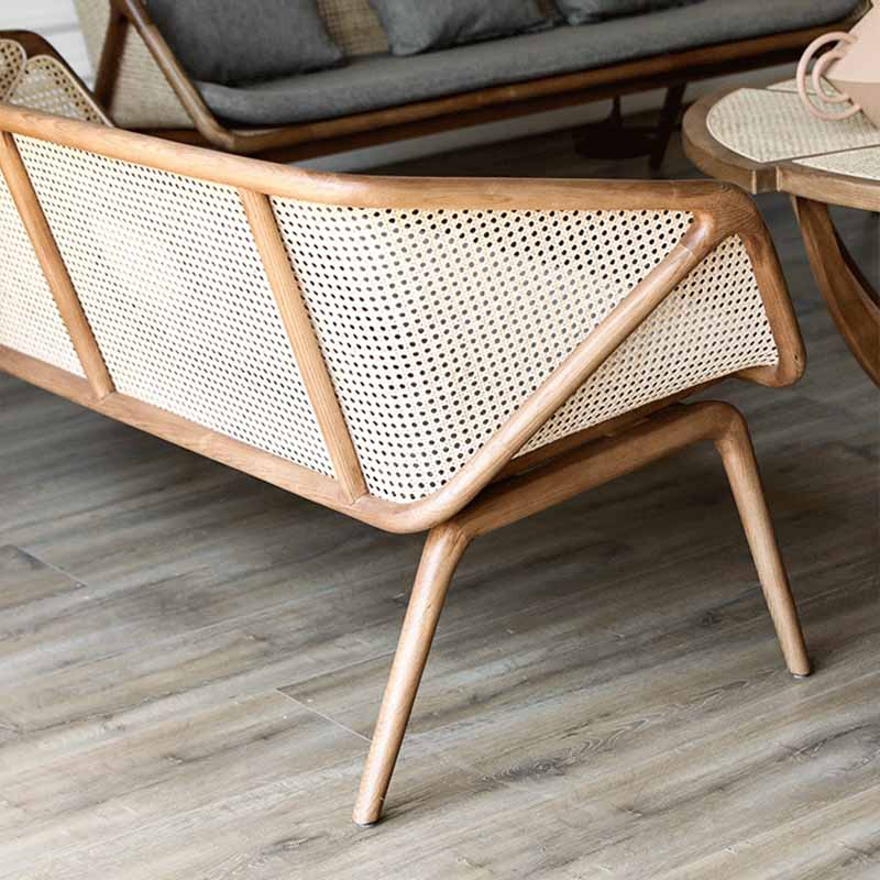 Rattan Linen Sofa 25.59" High Sloped Arm Sofa with Loose Back for Living Room