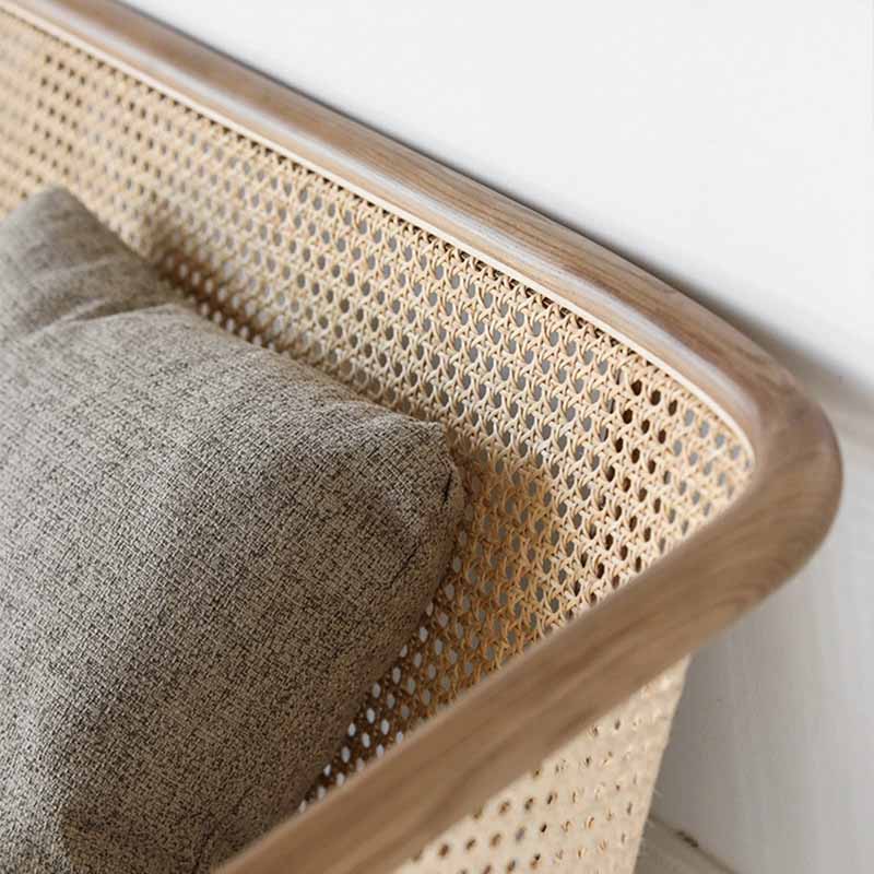 Rattan Linen Sofa 25.59" High Sloped Arm Sofa with Loose Back for Living Room