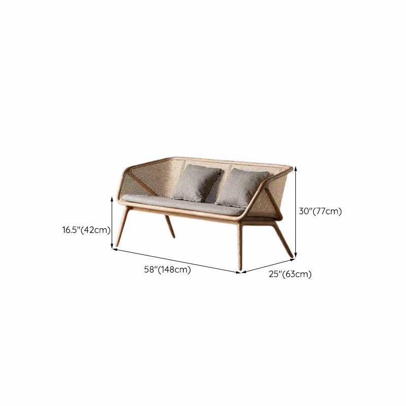 Rattan Linen Sofa 25.59" High Sloped Arm Sofa with Loose Back for Living Room