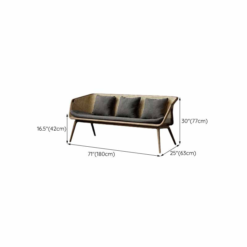 Rattan Linen Sofa 25.59" High Sloped Arm Sofa with Loose Back for Living Room