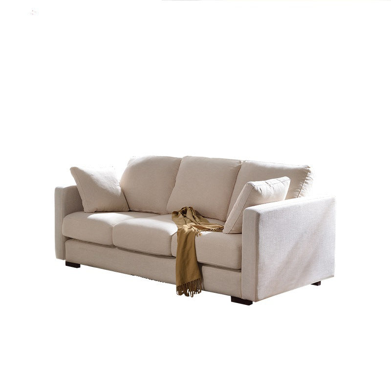 Contemporary Beige Sofa with Loose Back and Square Arms in Linen