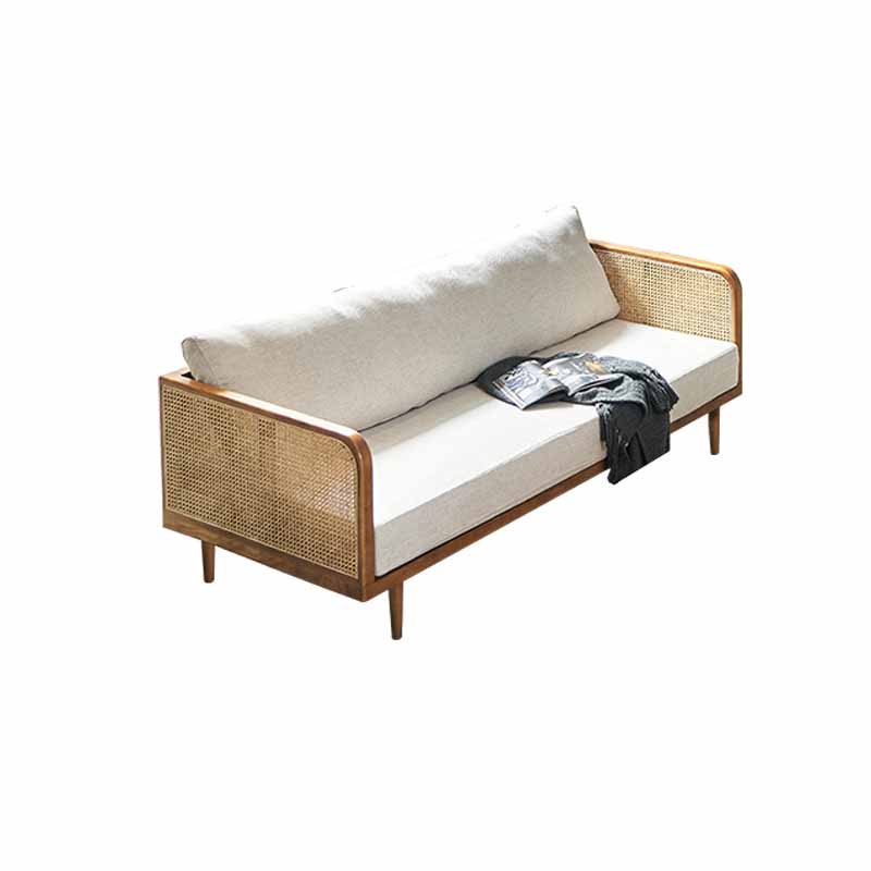 25.59" High Linen Sofa White Tuxedo Arm Sofa with Loose Back