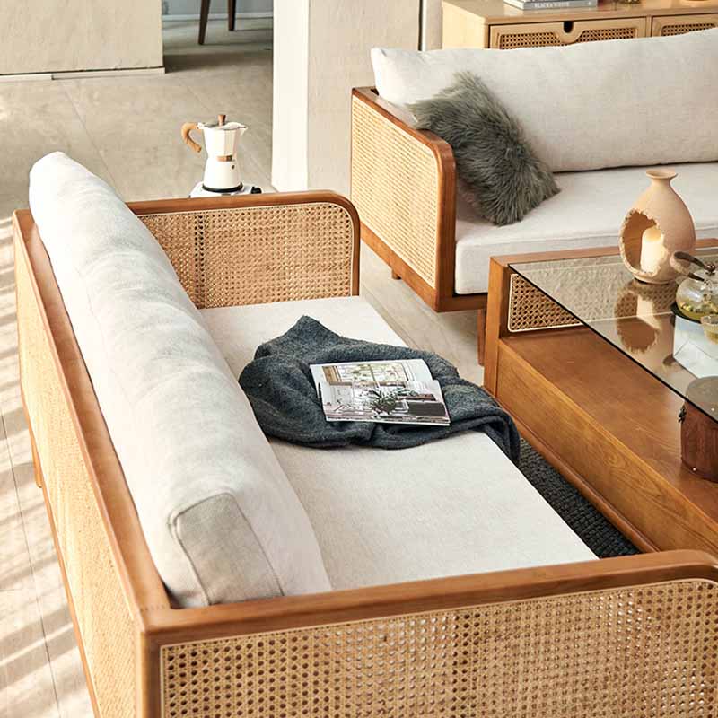 25.59" High Linen Sofa White Tuxedo Arm Sofa with Loose Back