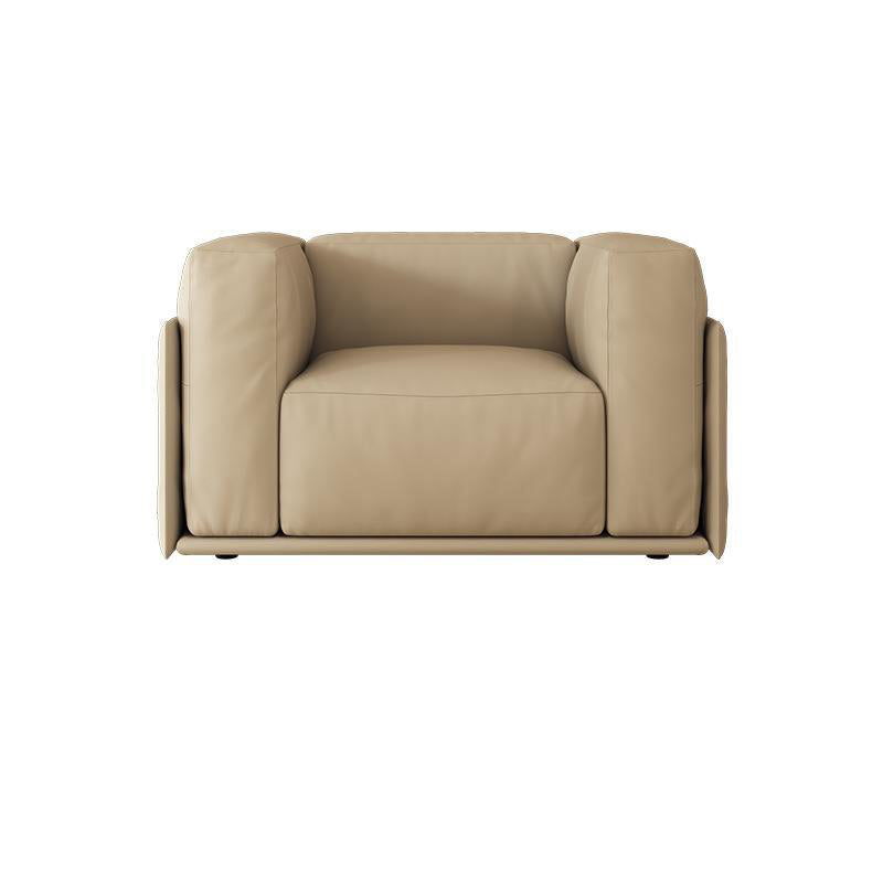Faux Leather Square Arm Sofa Stain Resistant No Distressing Solid Color Sofa