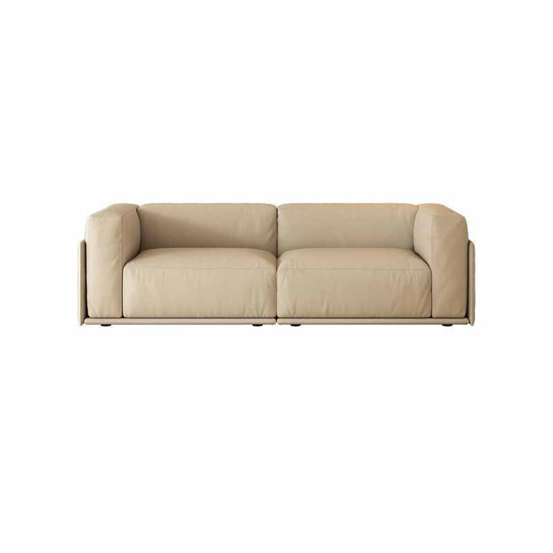 Faux Leather Square Arm Sofa Stain Resistant No Distressing Solid Color Sofa