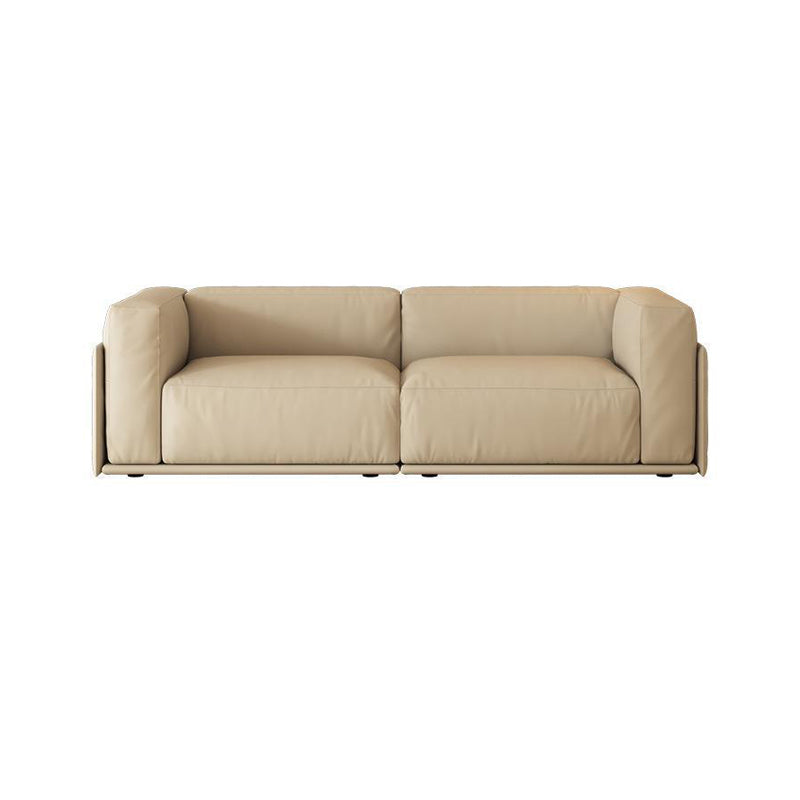 Faux Leather Square Arm Sofa Stain Resistant No Distressing Solid Color Sofa