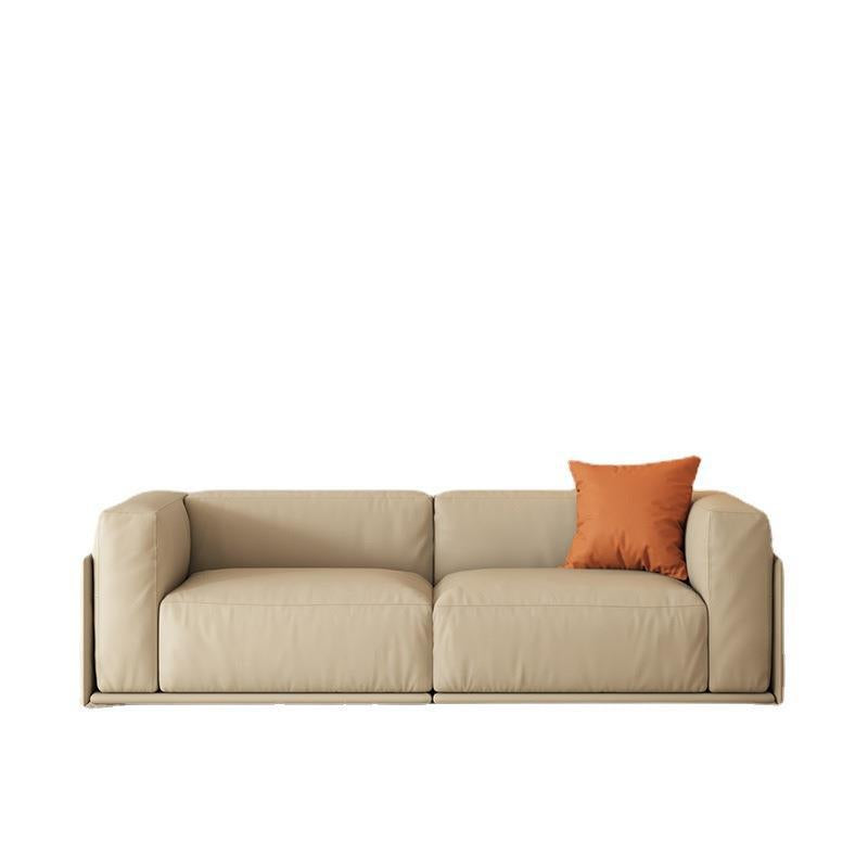 Faux Leather Square Arm Sofa Stain Resistant No Distressing Solid Color Sofa