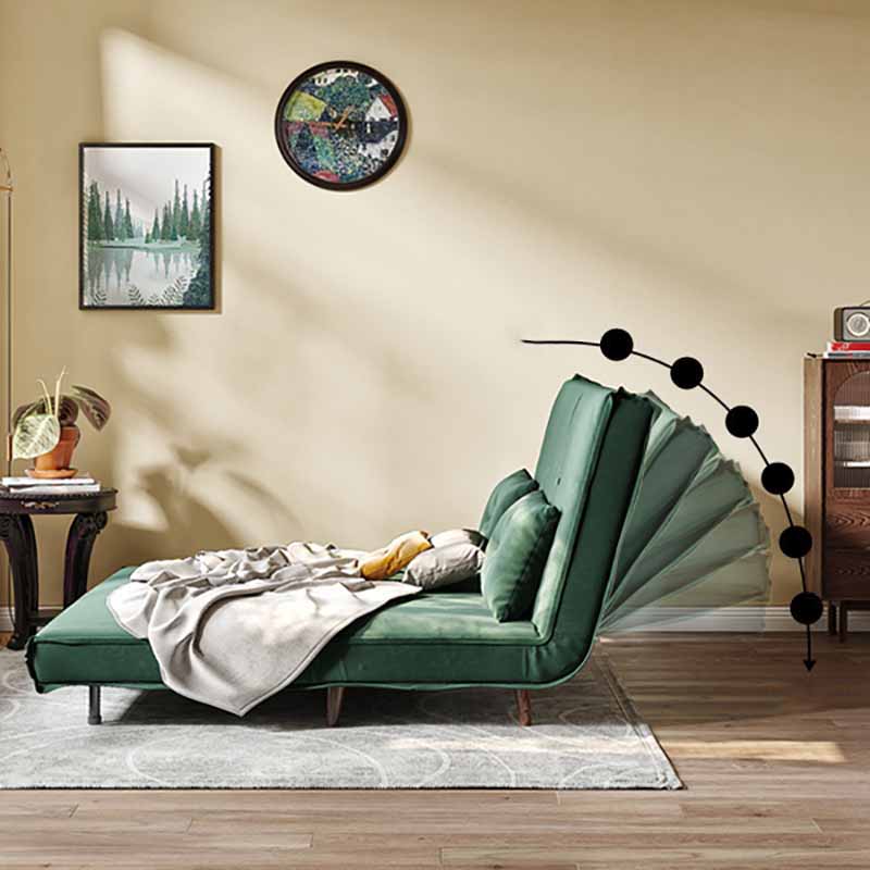 Armless Contemporary Sofa with Pillows Seating in Forest Green and Beige