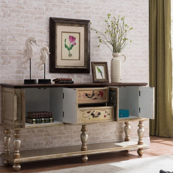 French Country Rectangle Console Table Rubber Wood Console Accent Table for Hall