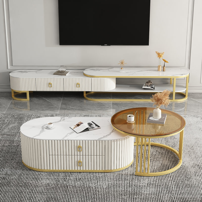 Slate Frame Coffee Table Glam Nesting Coffee Table Set with 2 Drawers