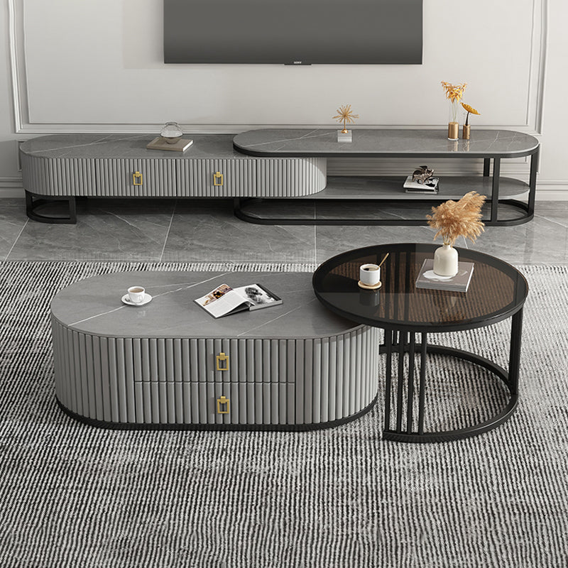 Slate Frame Coffee Table Glam Nesting Coffee Table Set with 2 Drawers
