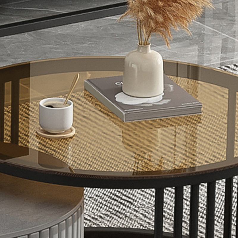 Slate Frame Coffee Table Glam Nesting Coffee Table Set with 2 Drawers