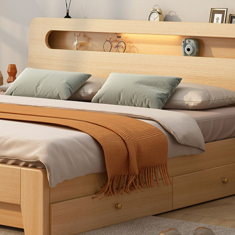 Contemporary Natural Pine Wood Panel Rectangular Mattress Included Panel Bed