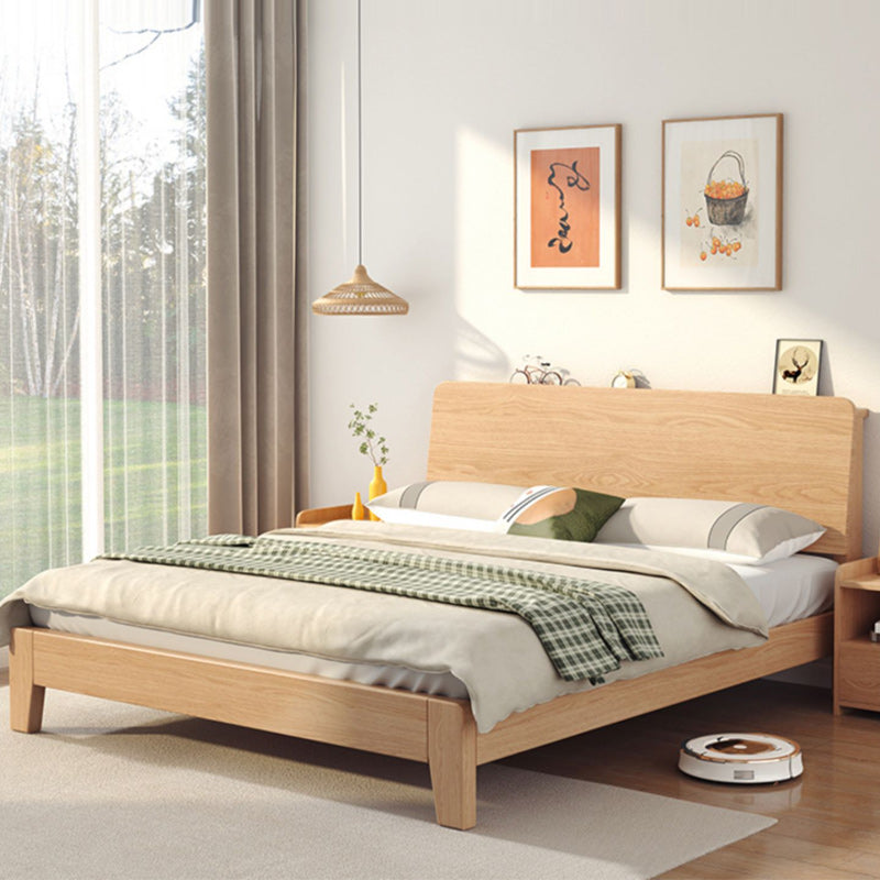 Contemporary Panel Rectangular with Headboard Wood Natural Panel Bed