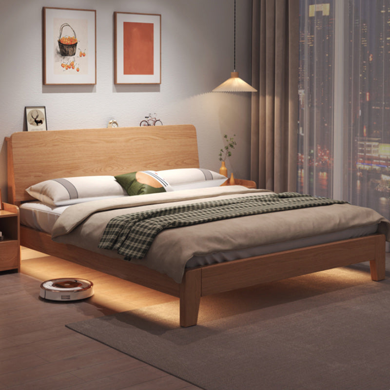 Contemporary Panel Rectangular with Headboard Wood Natural Panel Bed